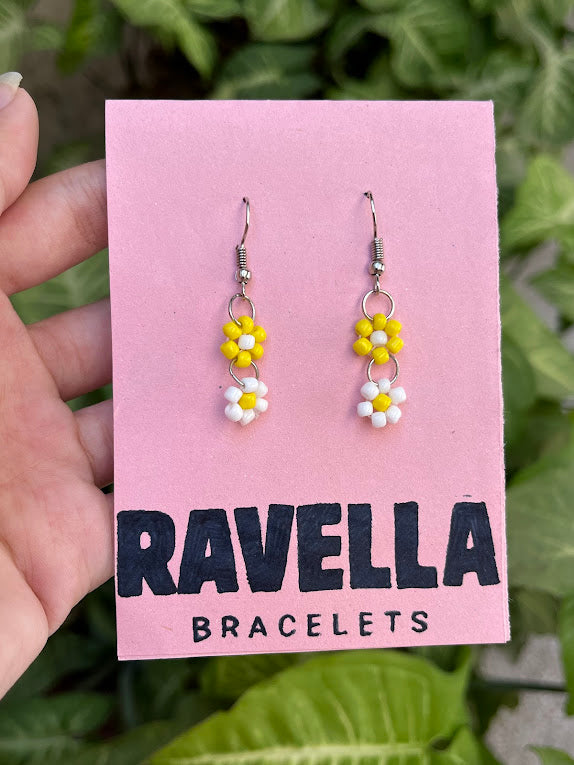 Yellow & White Seed Bead Daisy Earrings