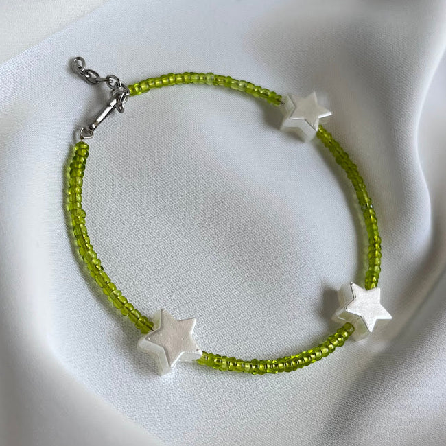 Triple Star & Translucent Green Bead Bangle