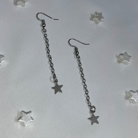 Silver Long Chain Star Earrings