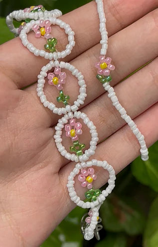Pink Flower Circle Beaded Bracelet