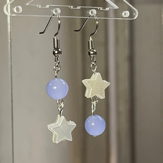 Asymmetric Star & Purple Bead Earrings