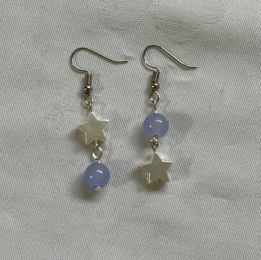 Asymmetric Star & Purple Bead Earrings