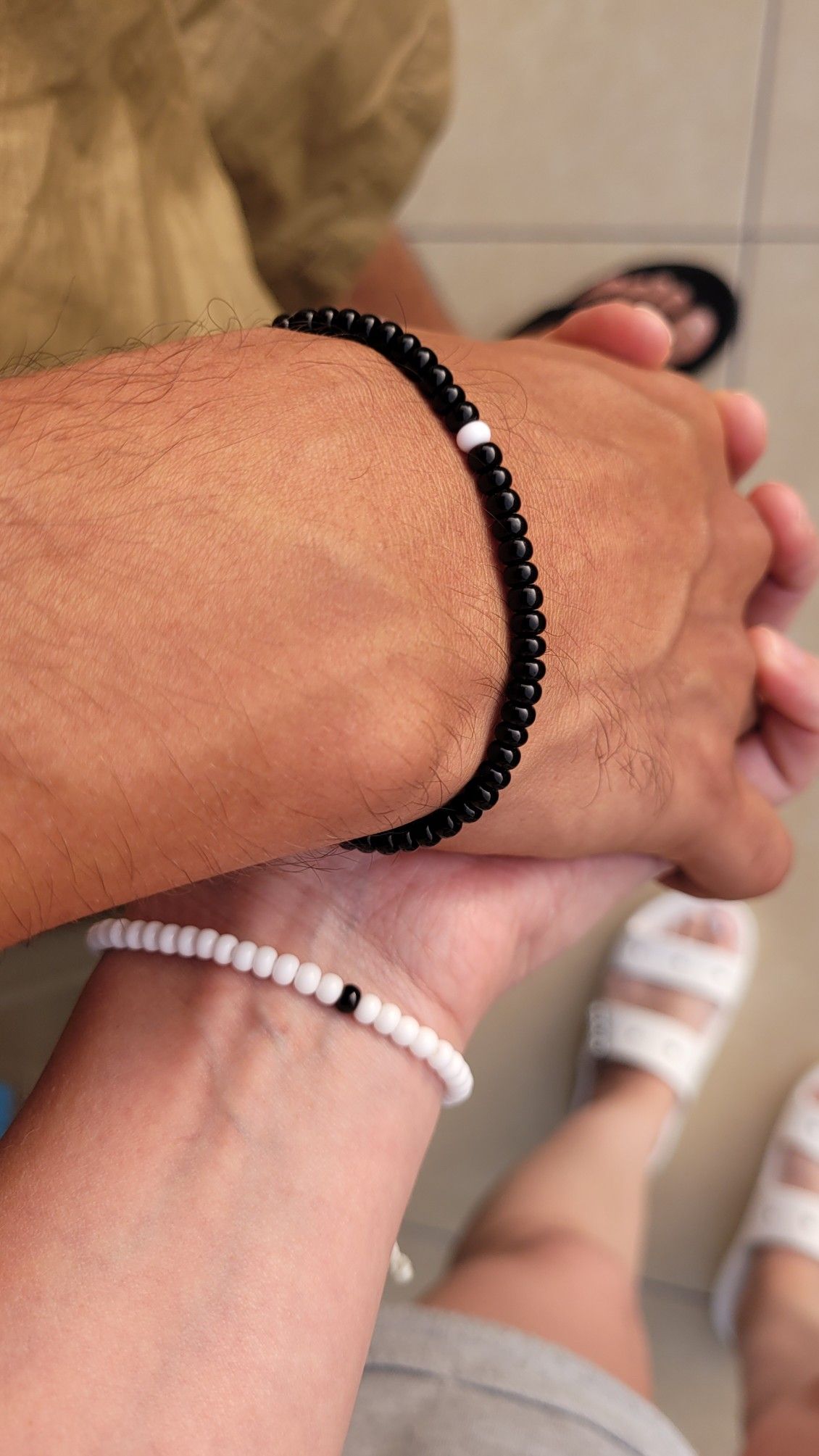 Black and White Beaded Bracelet Set (Pack of 2)