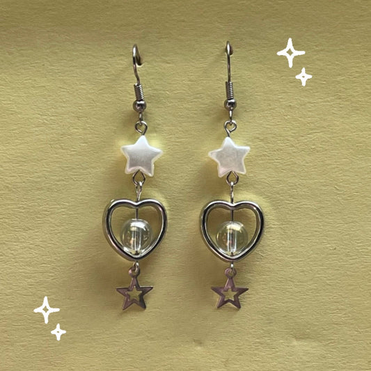 White Star Heart Dangles