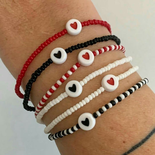 6 Pcs Heart Charm Bracelets