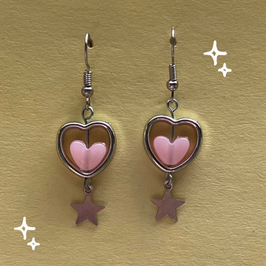 Pink Heart & Star Earrings
