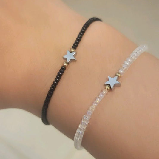 2 Pcs Silver Star Matching Bracelets