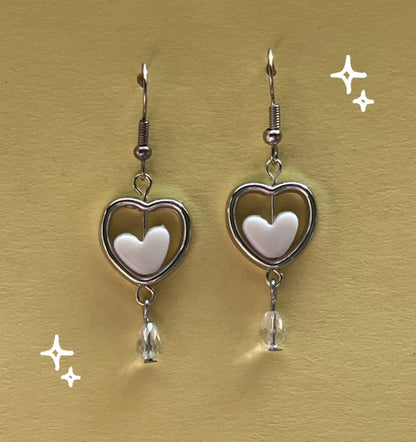 Y2K White Heart Dangle Earrings