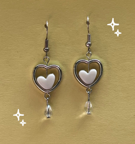 Y2K White Heart Dangle Earrings