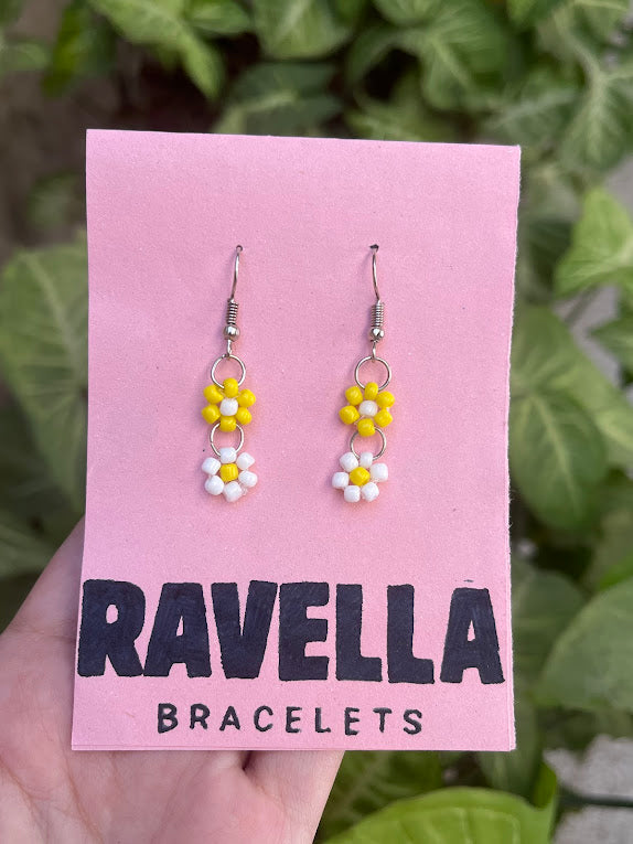 Yellow & White Seed Bead Daisy Earrings