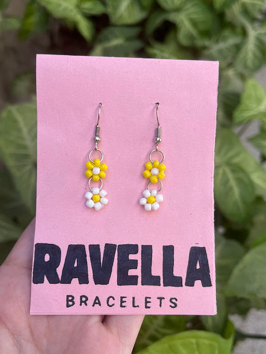 Yellow & White Seed Bead Daisy Earrings