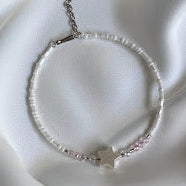 White & Pink Seed Bead Star Focal Bracelet