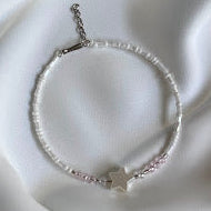 White & Pink Seed Bead Star Focal Bangle