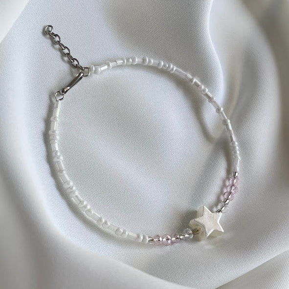 White & Pink Seed Bead Star Focal Bracelet