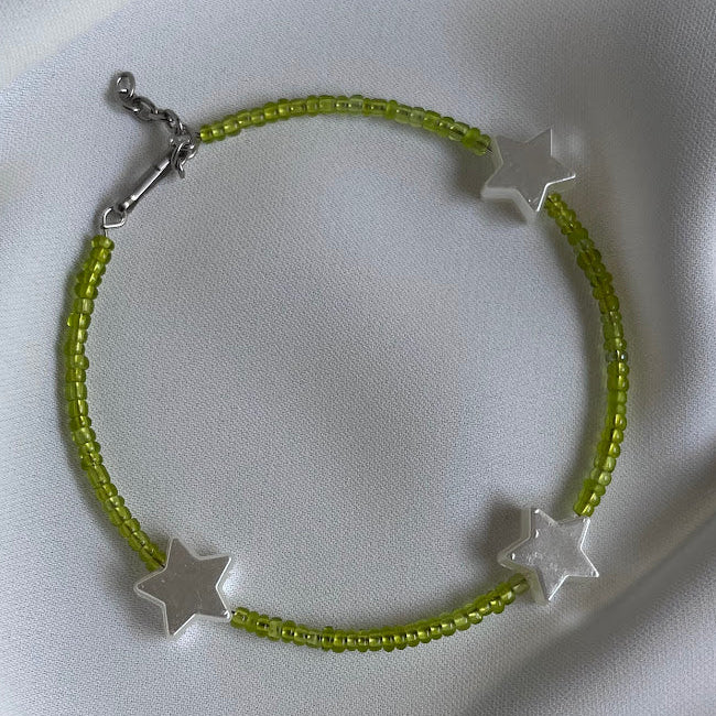 Triple Star & Translucent Green Bead Bracelet
