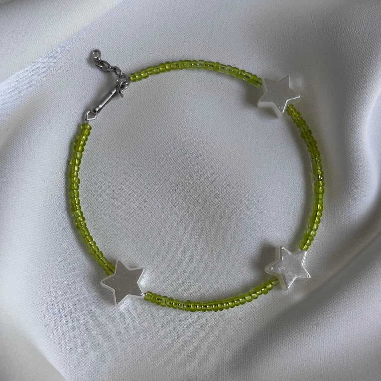 Triple Star & Translucent Green Bead Bangle