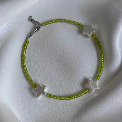 Triple Star & Translucent Green Bead Bangle