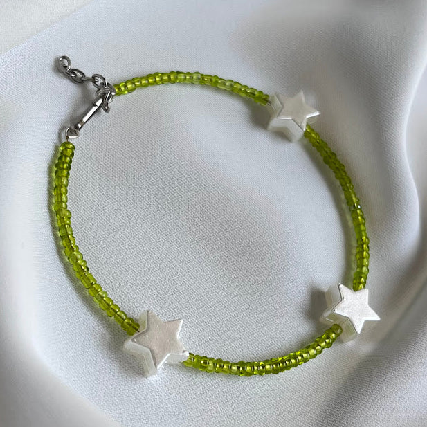 Triple Star & Translucent Green Bead Bracelet