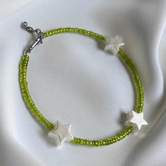Triple Star & Translucent Green Bead Bracelet