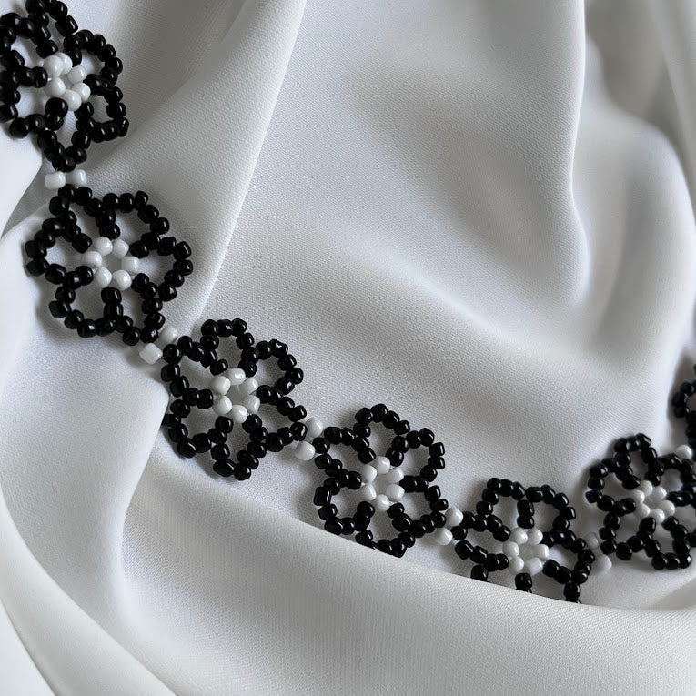 Black & White Woven Flower Choker