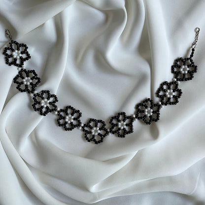 Black & White Woven Flower Choker