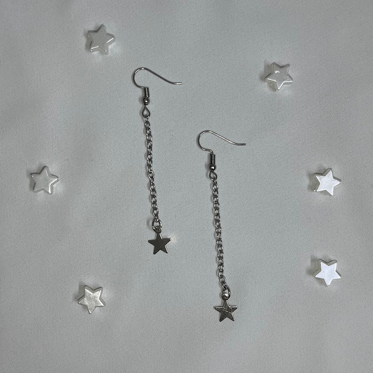 Silver Long Chain Star Earrings