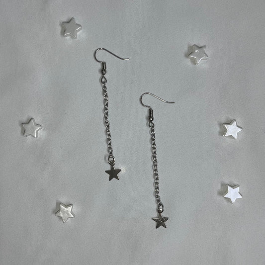 Silver Long Chain Star Earrings