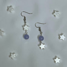 Asymmetric Star & Purple Bead Earrings