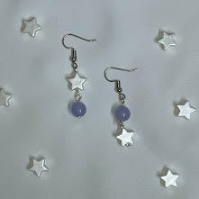 Asymmetric Star & Purple Bead Earrings