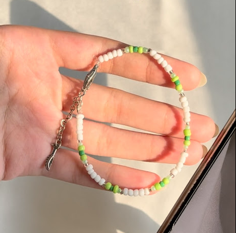 Minimalist Green & White Beaded Bracelet