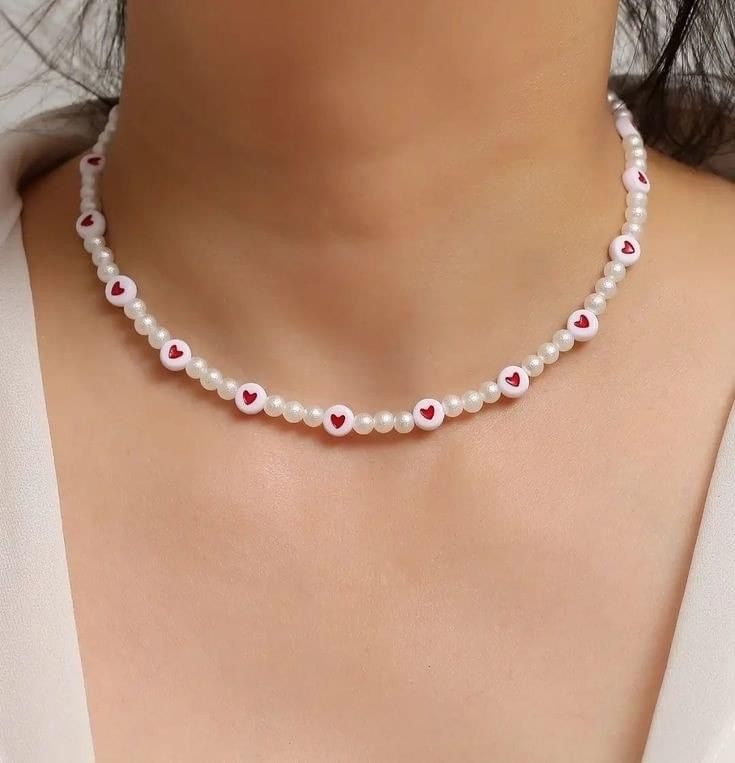Red Heart Pearl Choker Necklace - 1 Piece