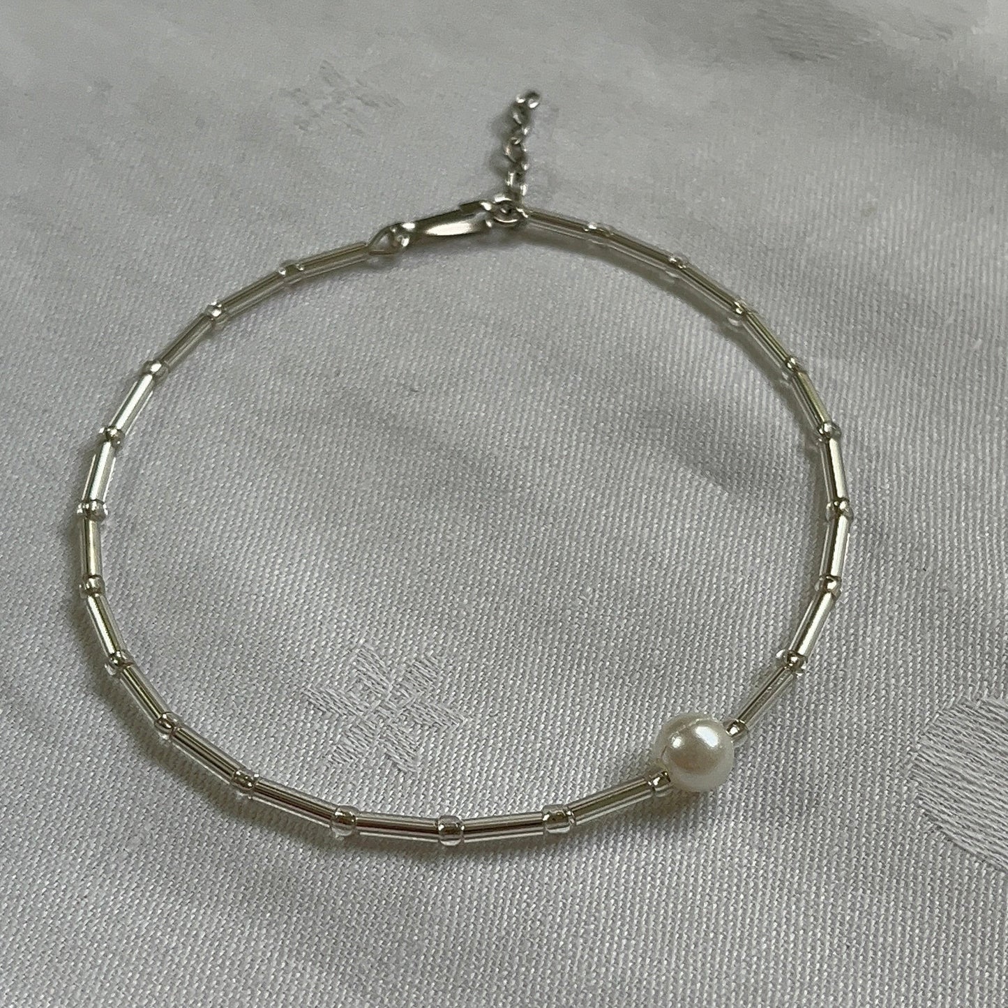 Y2K Silver Tube Pearl Bracelet