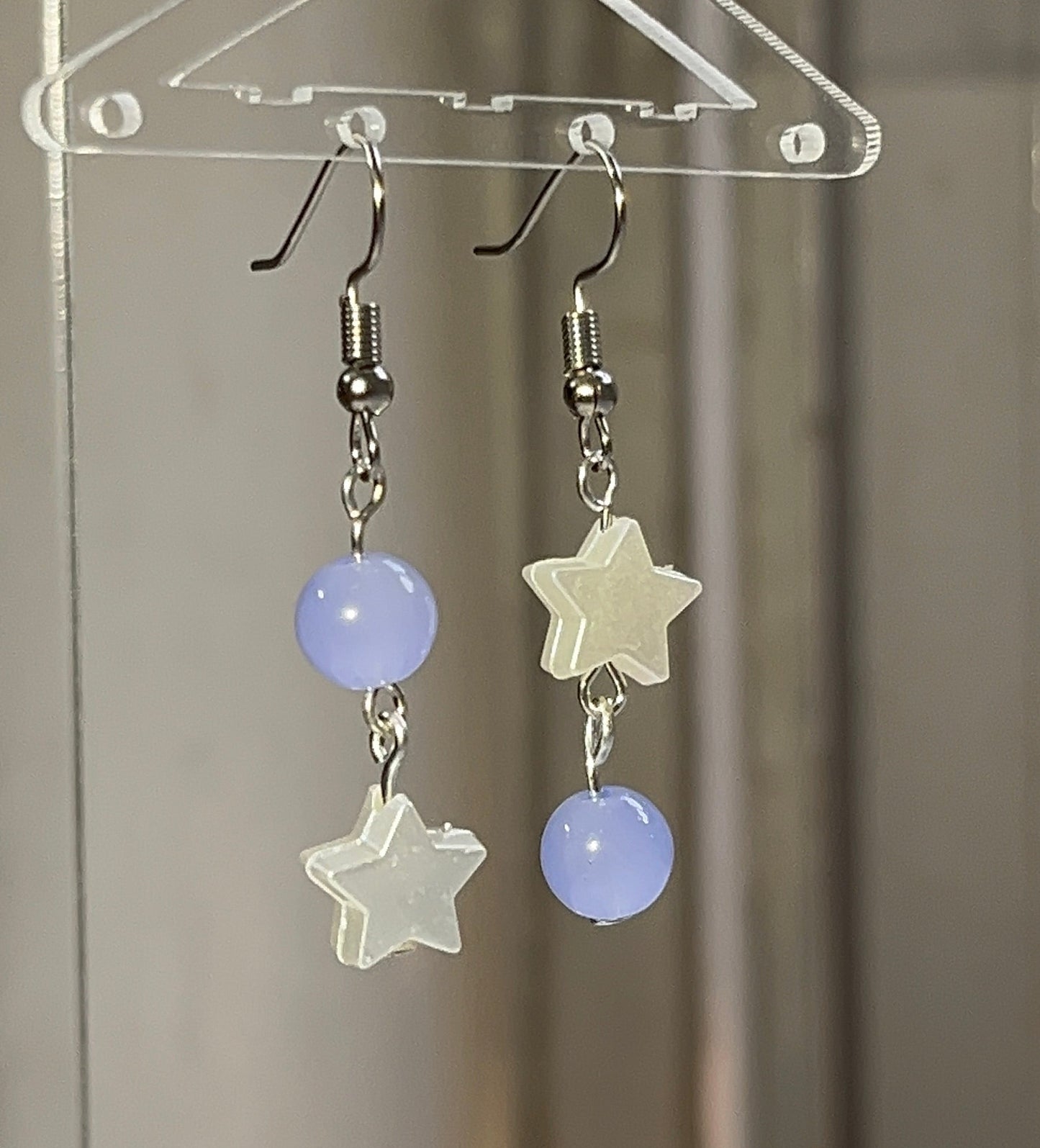 Asymmetric Star & Purple Bead Earrings