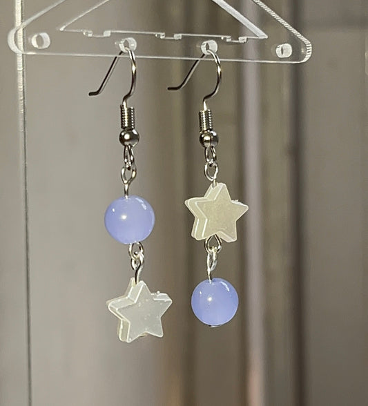 Asymmetric Star & Purple Bead Earrings