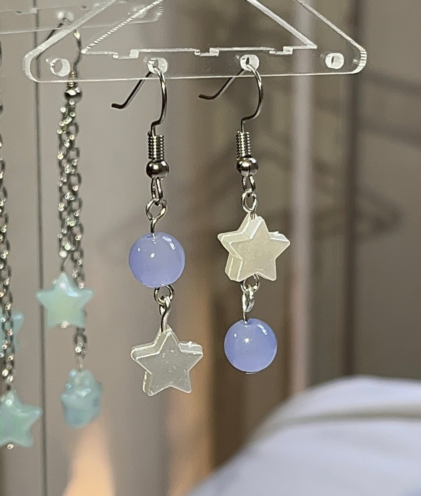 Asymmetric Star & Purple Bead Earrings