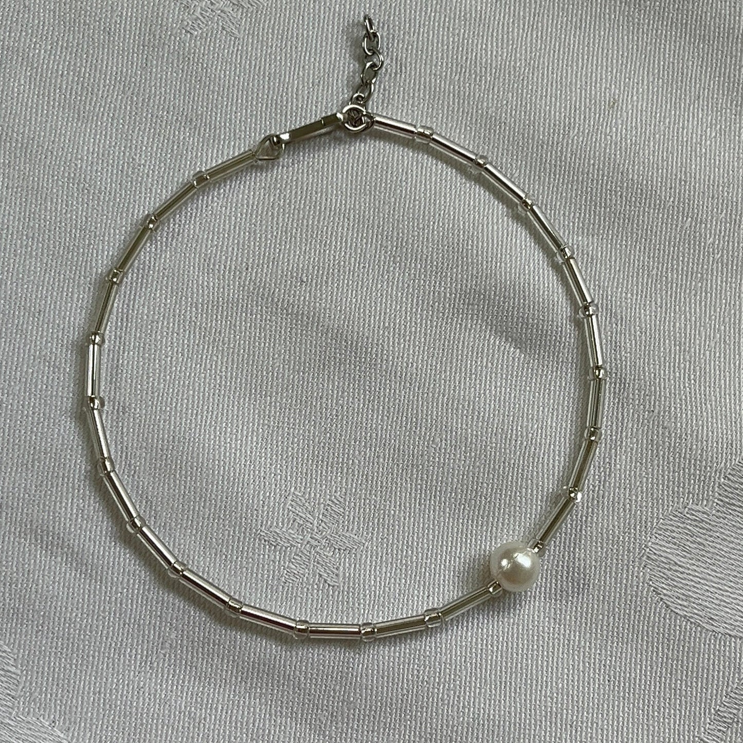 Y2K Silver Tube Pearl Bracelet