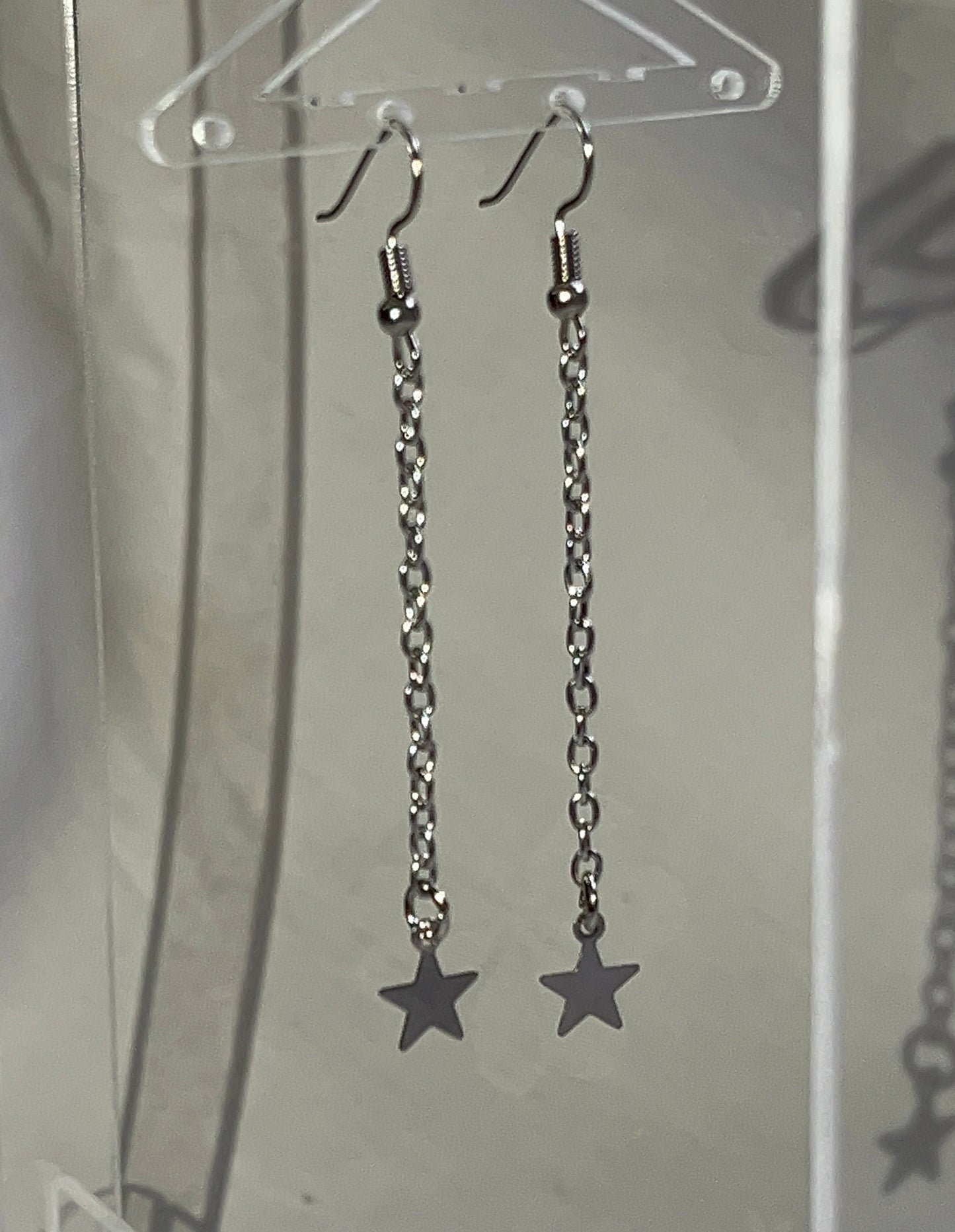 Silver Long Chain Star Earrings
